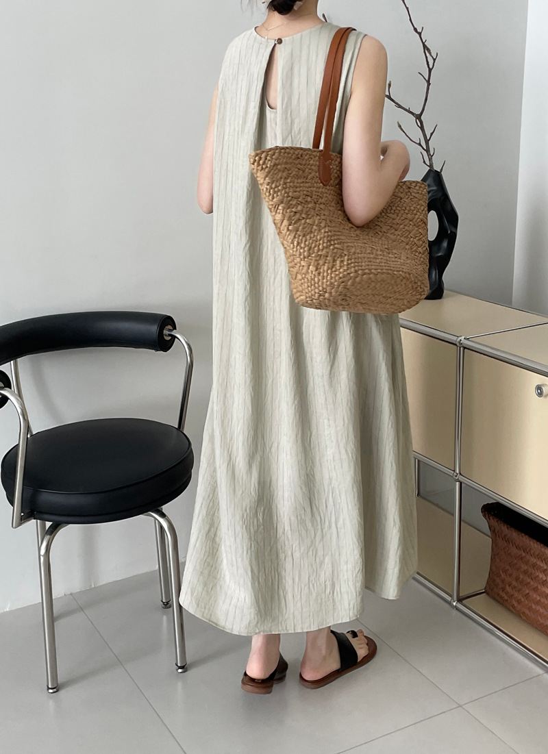 Women's textured striped dress, loose sleeveless maxi dress