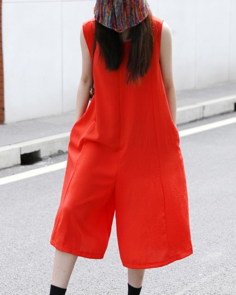 Retro Refreshing Loose Seven-point Wide-leg Jumpsuit