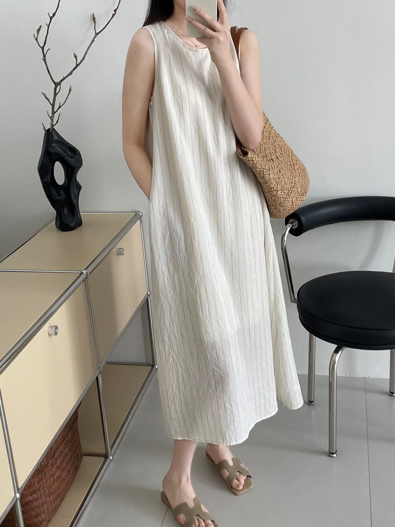 Women's textured striped dress, loose sleeveless maxi dress
