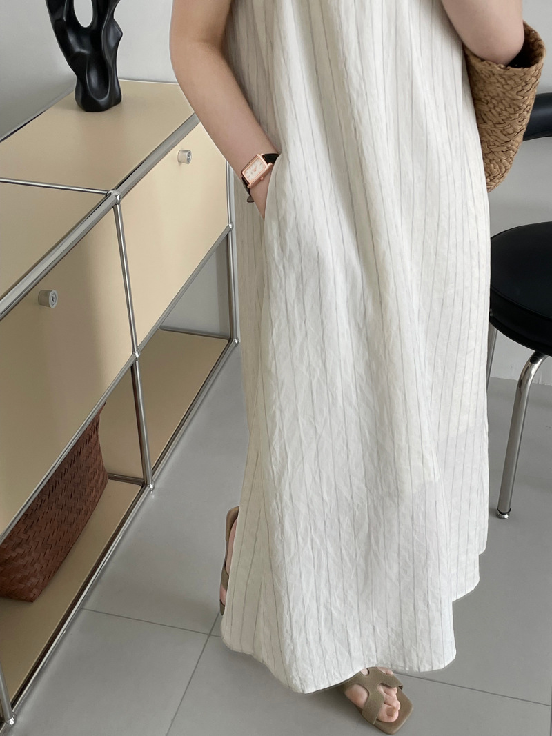 Women's textured striped dress, loose sleeveless maxi dress