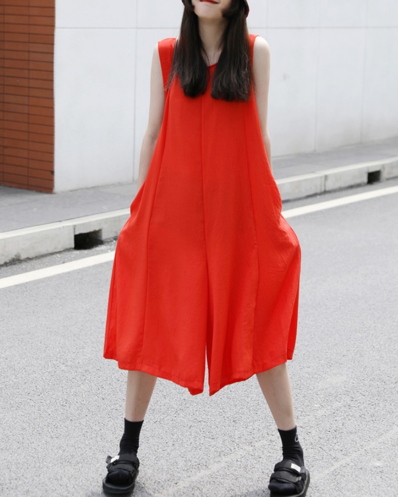 Retro Refreshing Loose Seven-point Wide-leg Jumpsuit