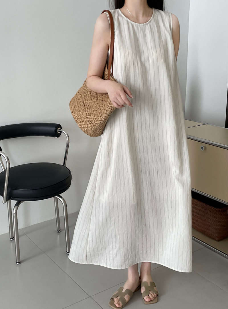 Women's textured striped dress, loose sleeveless maxi dress