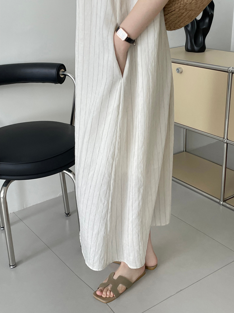 Women's textured striped dress, loose sleeveless maxi dress