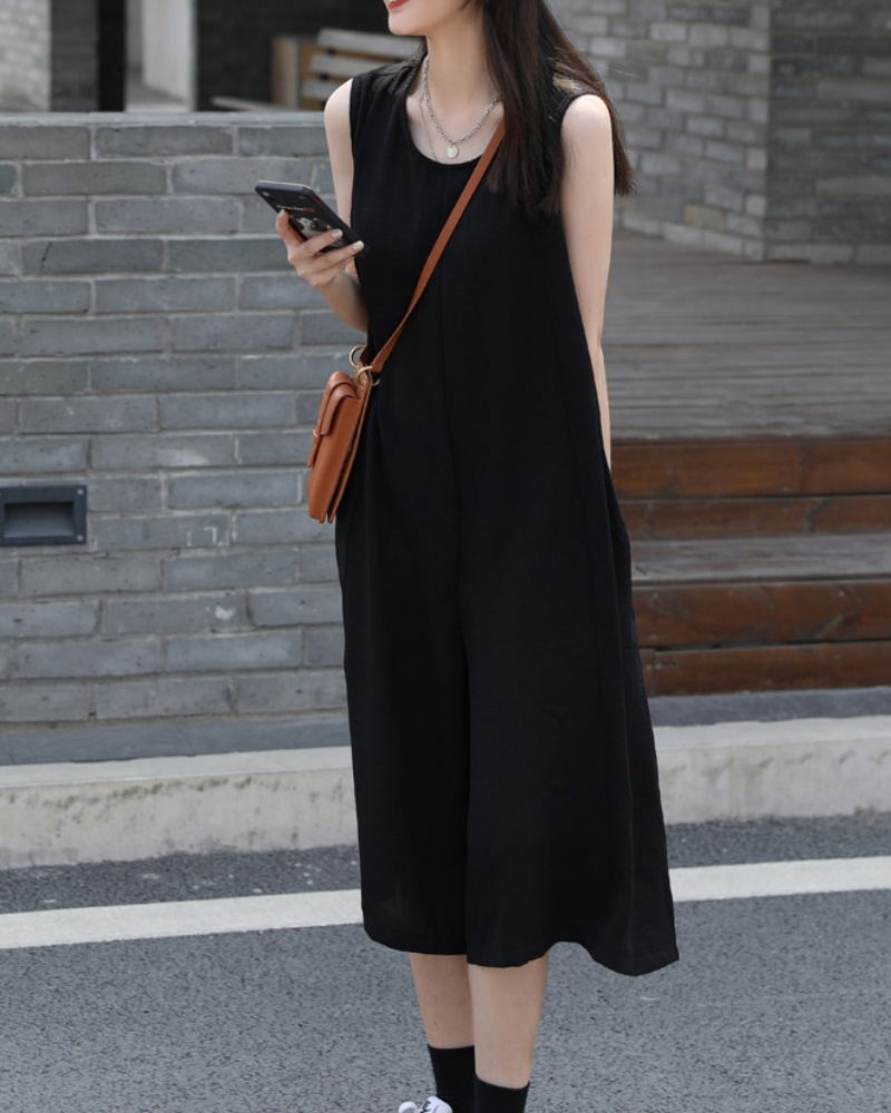 Retro Refreshing Loose Seven-point Wide-leg Jumpsuit