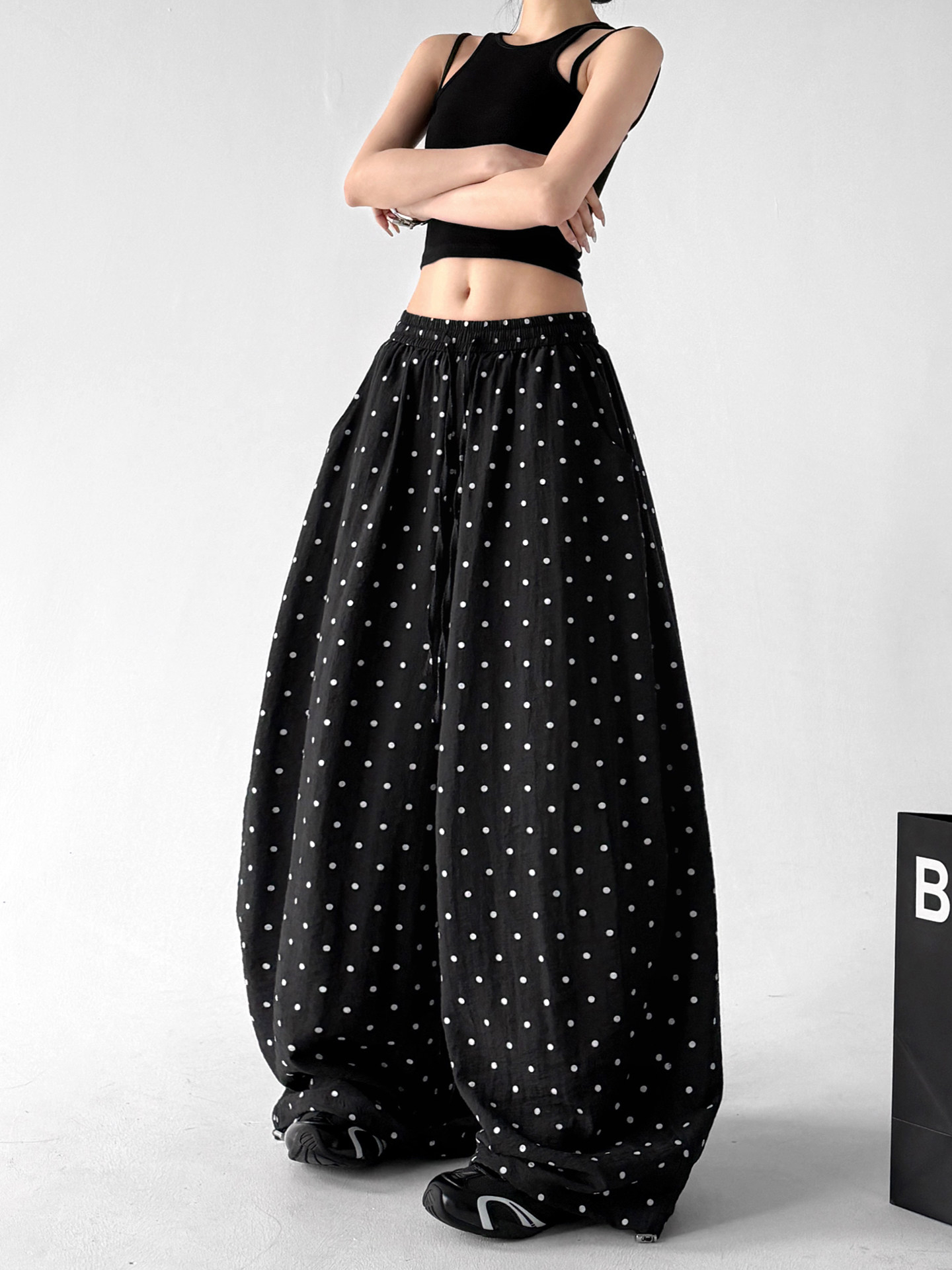 Lazy Black Polka Dot Wide Leg Pants