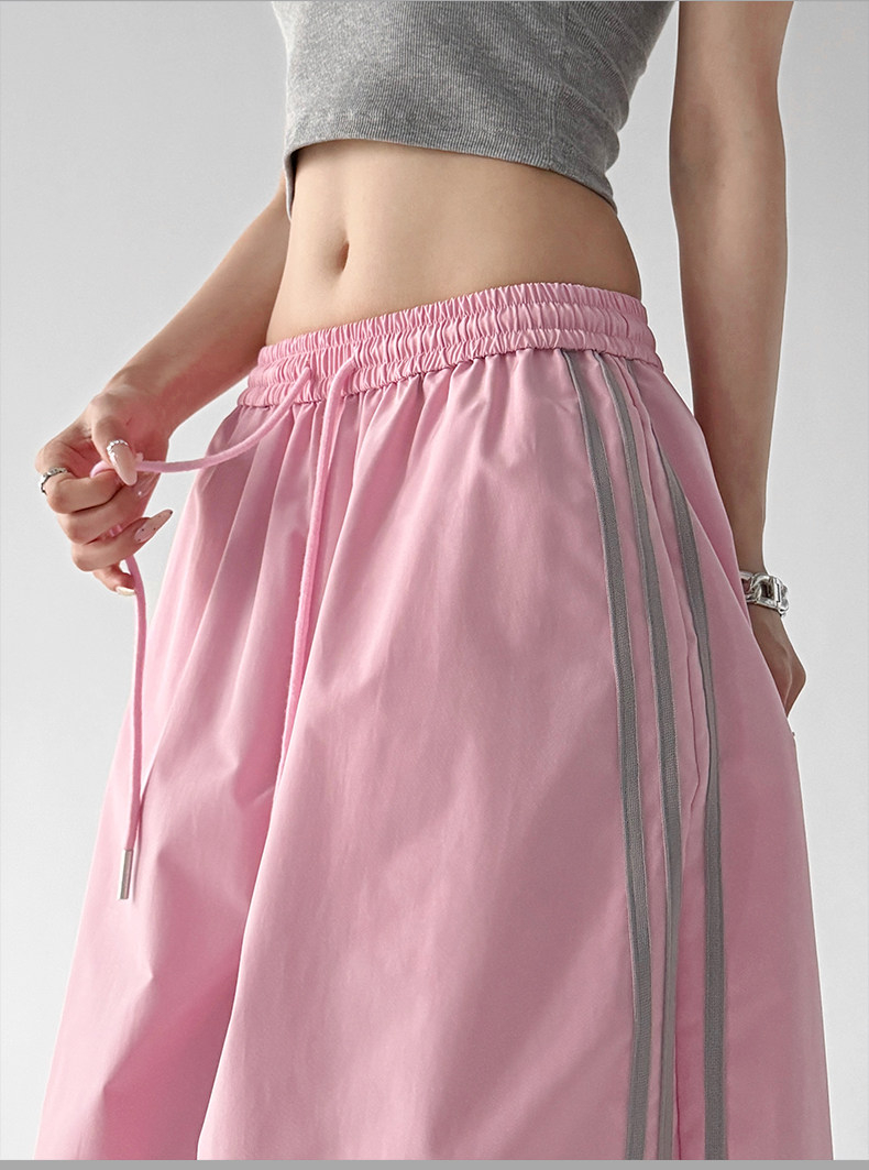 Pink Color Block Stripe Elastic Waist Wide Leg Pants