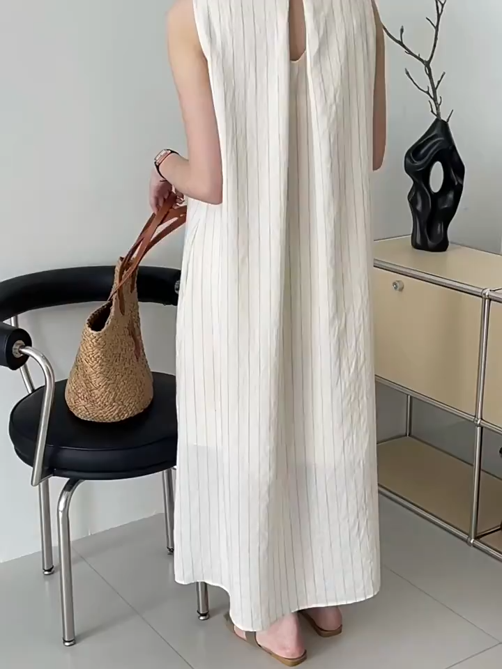 Women's textured striped dress, loose sleeveless maxi dress