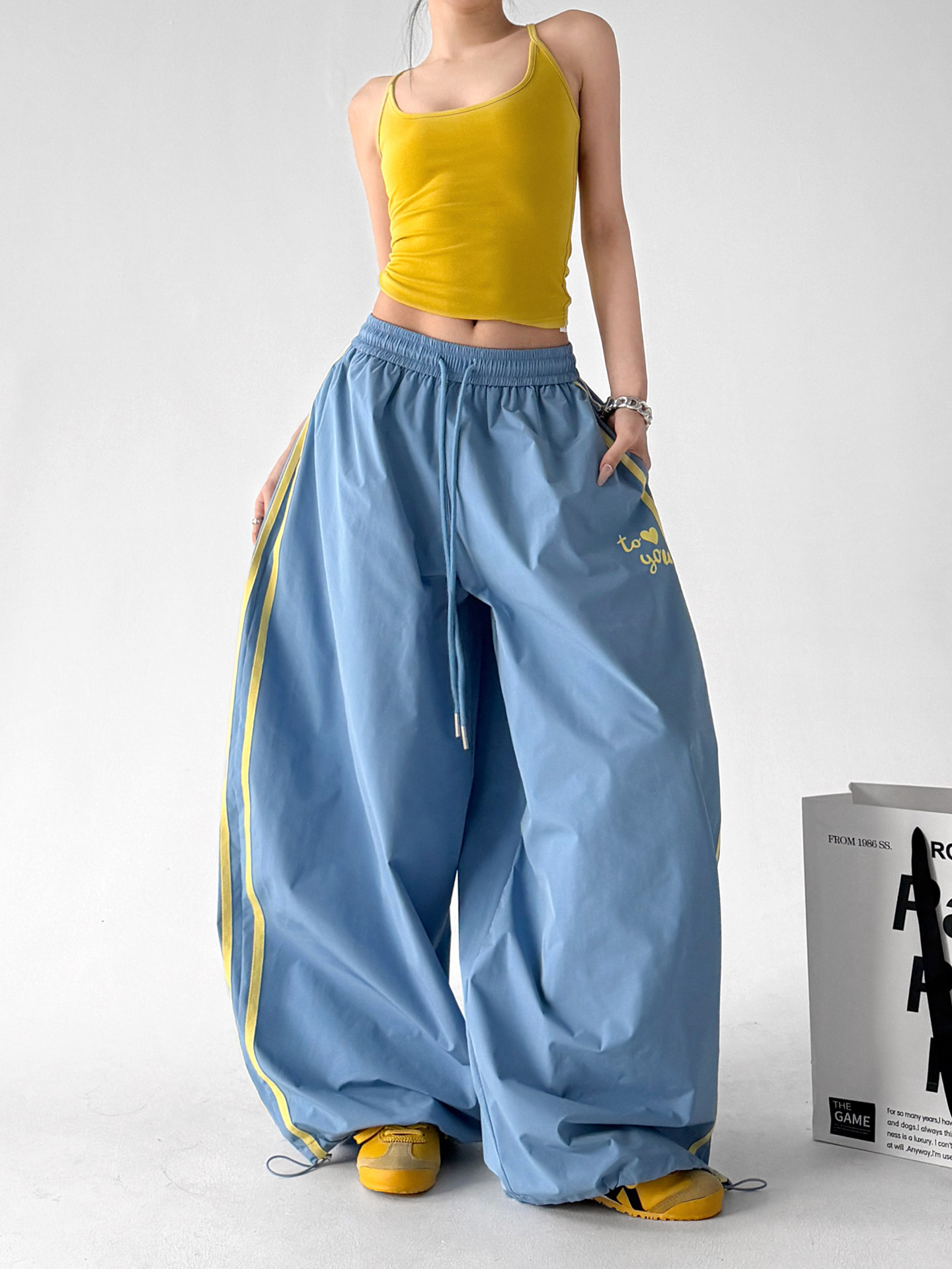 2026 Summer Blue Loose Straight Wide Leg Pants
