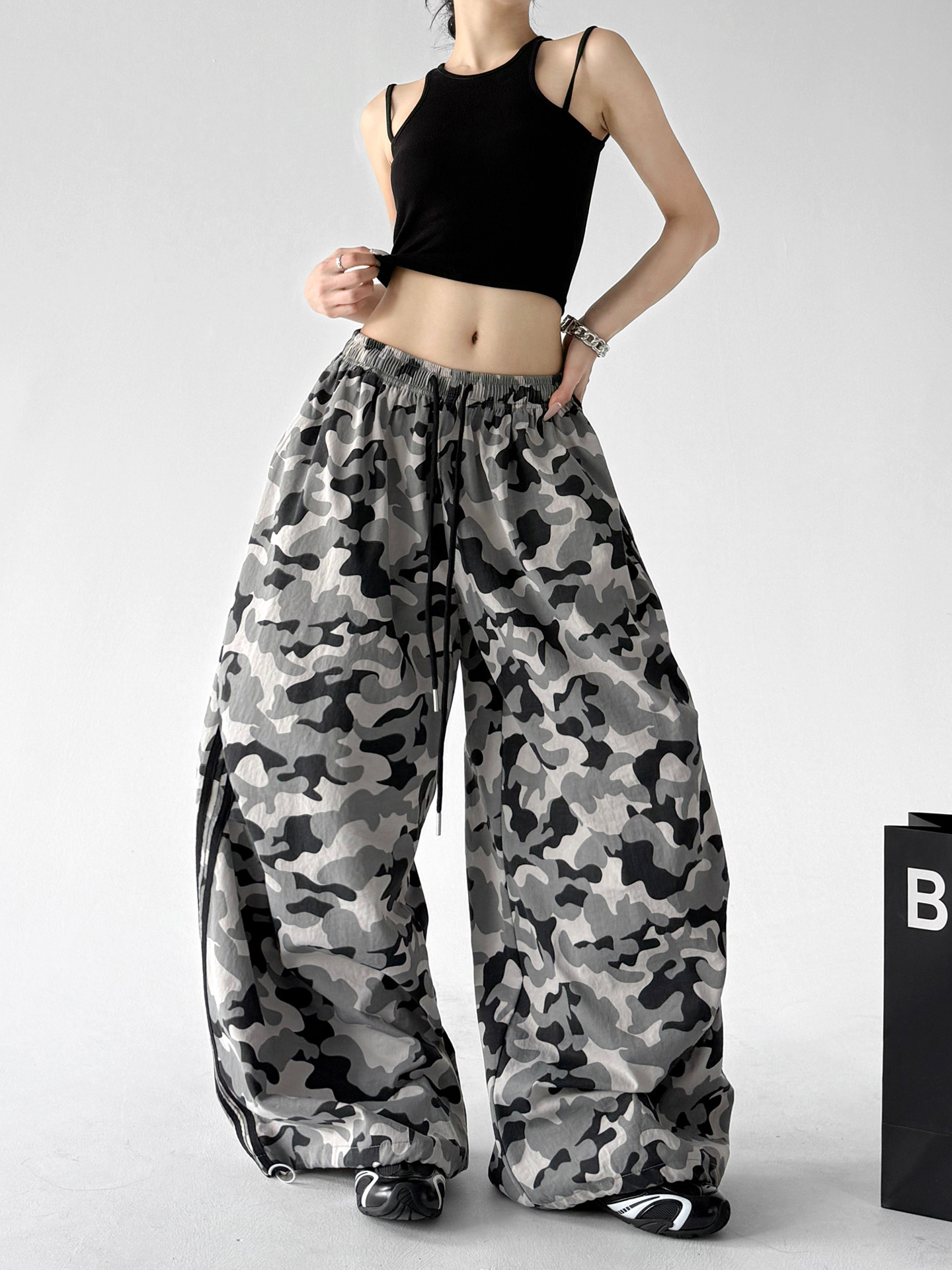 Trendy Camouflage Casual Loose Street Wide Leg Pants