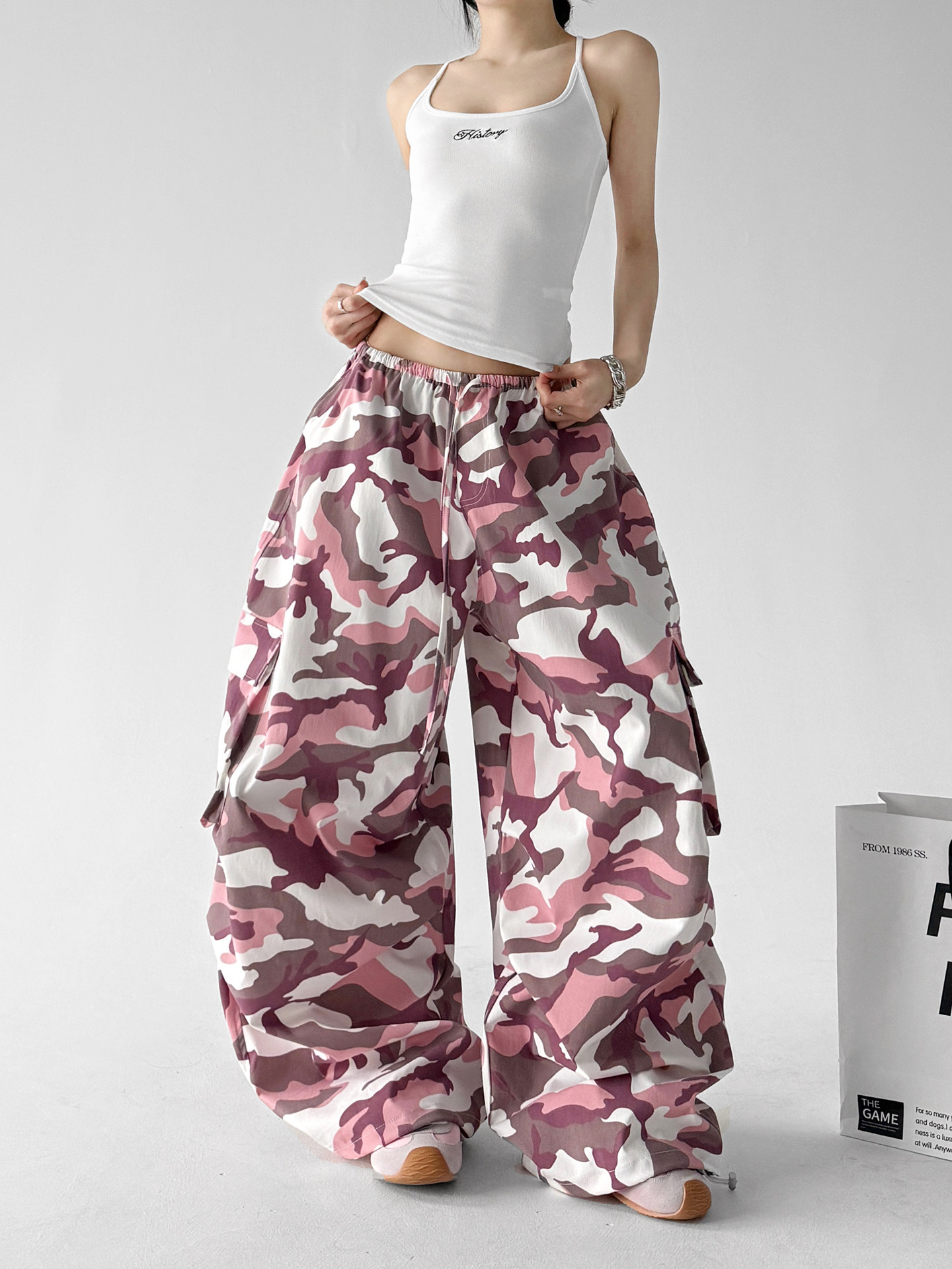 Fashion Camouflage Loose Cargo Wide Leg Trousers