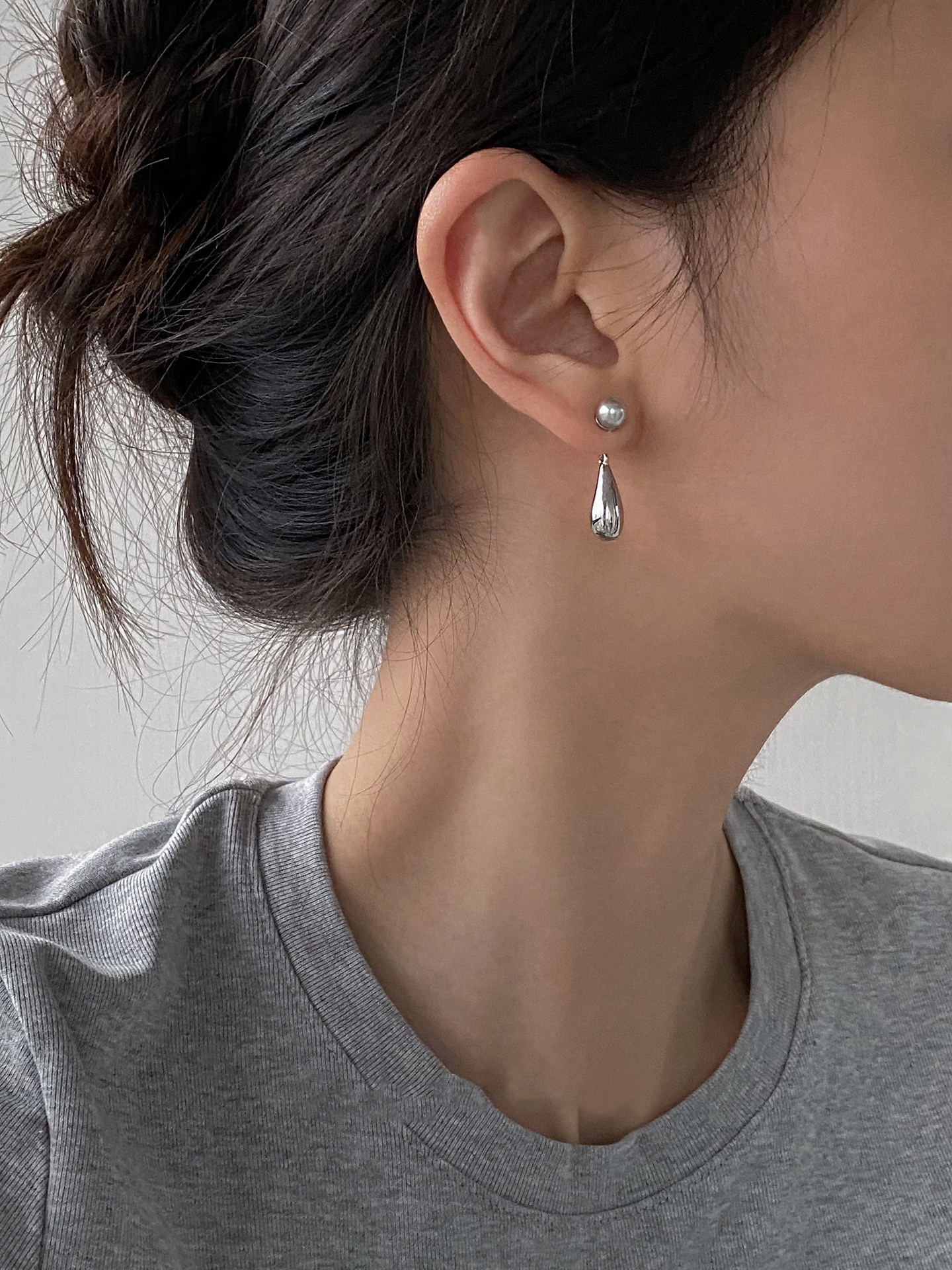 Cold Gray Pearl Water Drop Minimalist Ins Earrings