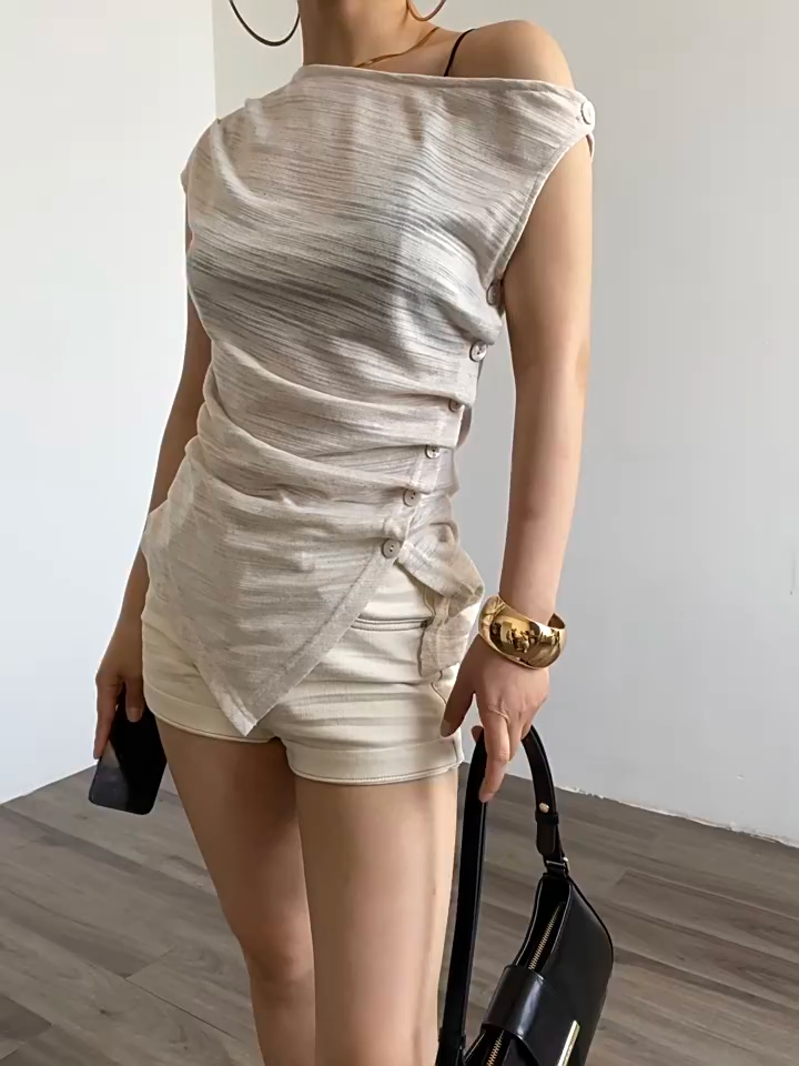 Solid Off Shoulder Sleeveless Slim Top For Women