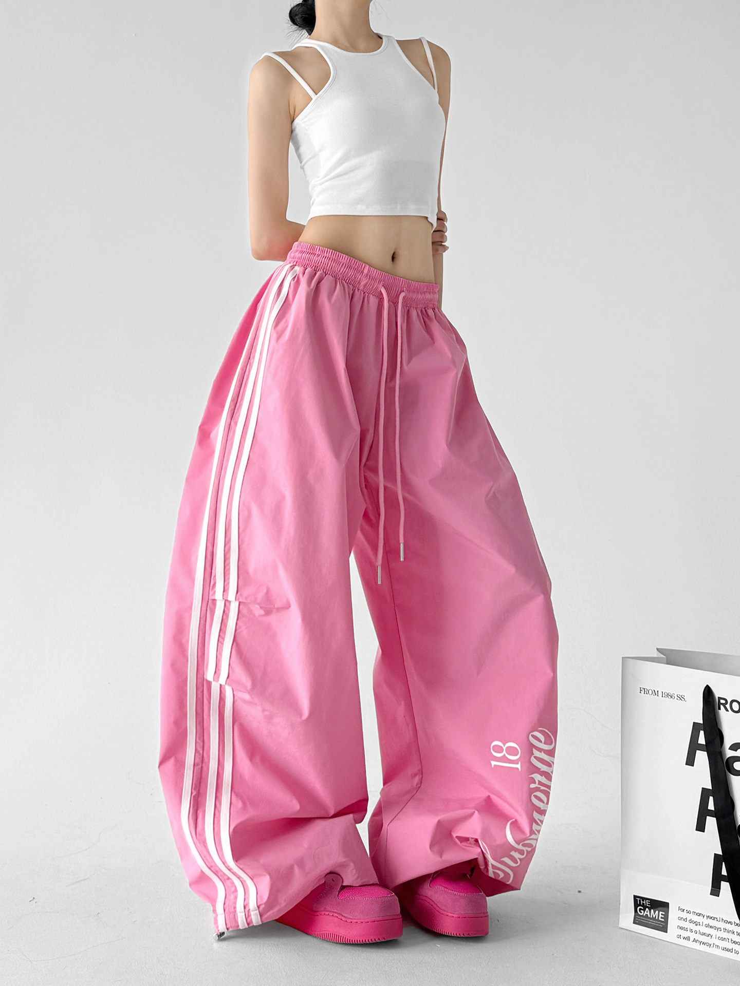 Pink Lazy Loose Lengthy Wide Leg Casual Pants