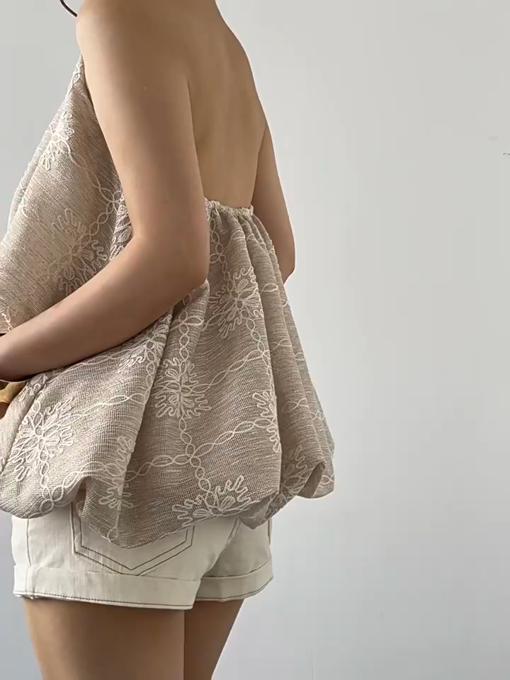 Embroidered V Neck Slim Halter Cami Top For Women