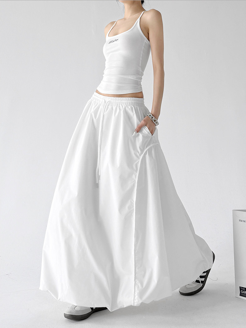 White Bud High Waist Flared A-Line Maxi Skirt