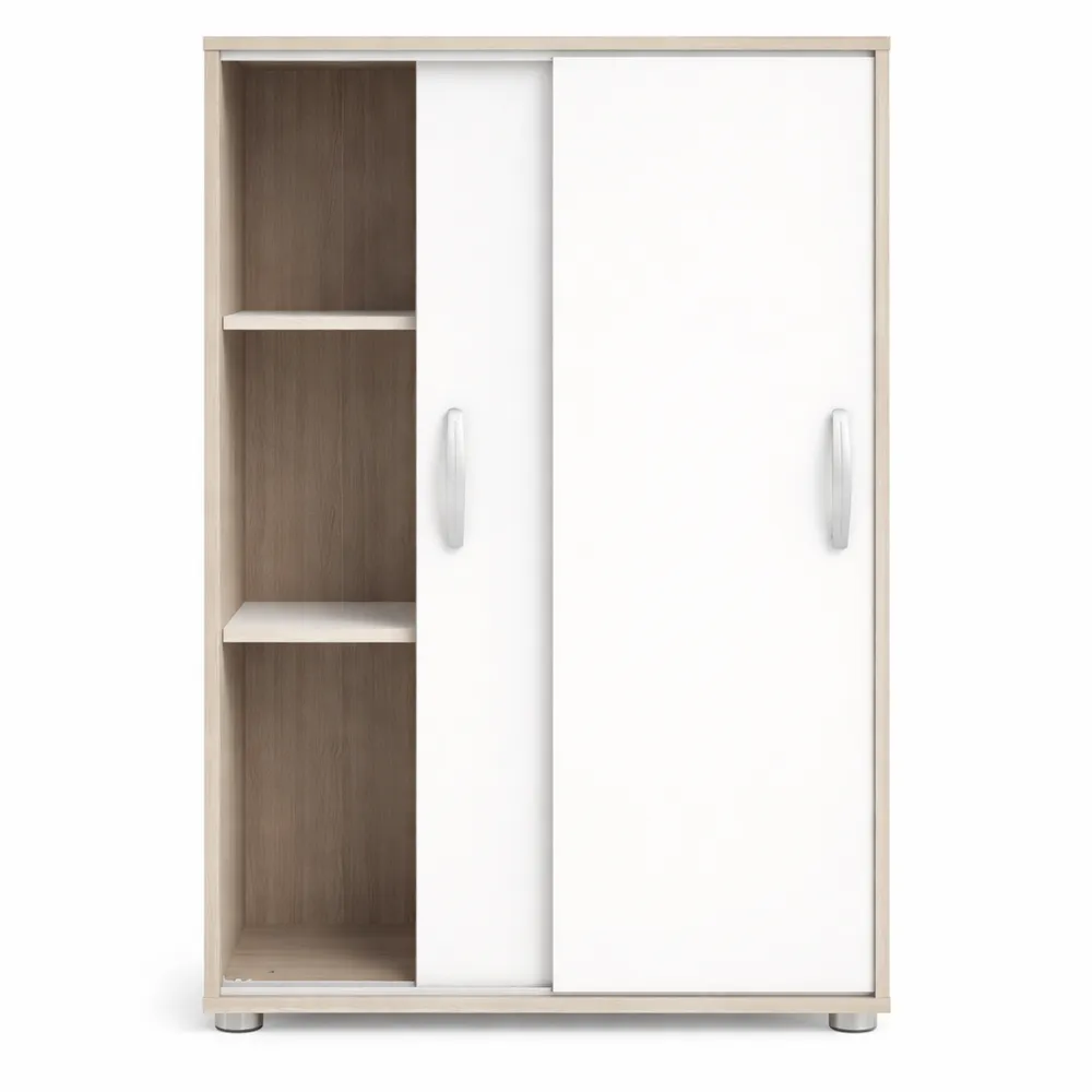 Mobile ausiliario con ante scorrevoli bianche e rovere