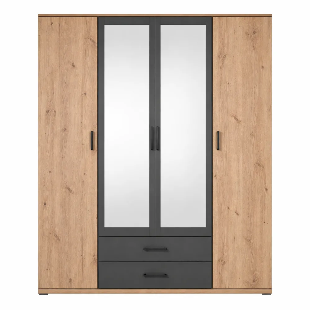 Armadio a 2 ante con specchio e cassetti, dimensioni 159,3x196,3x53,5 cm