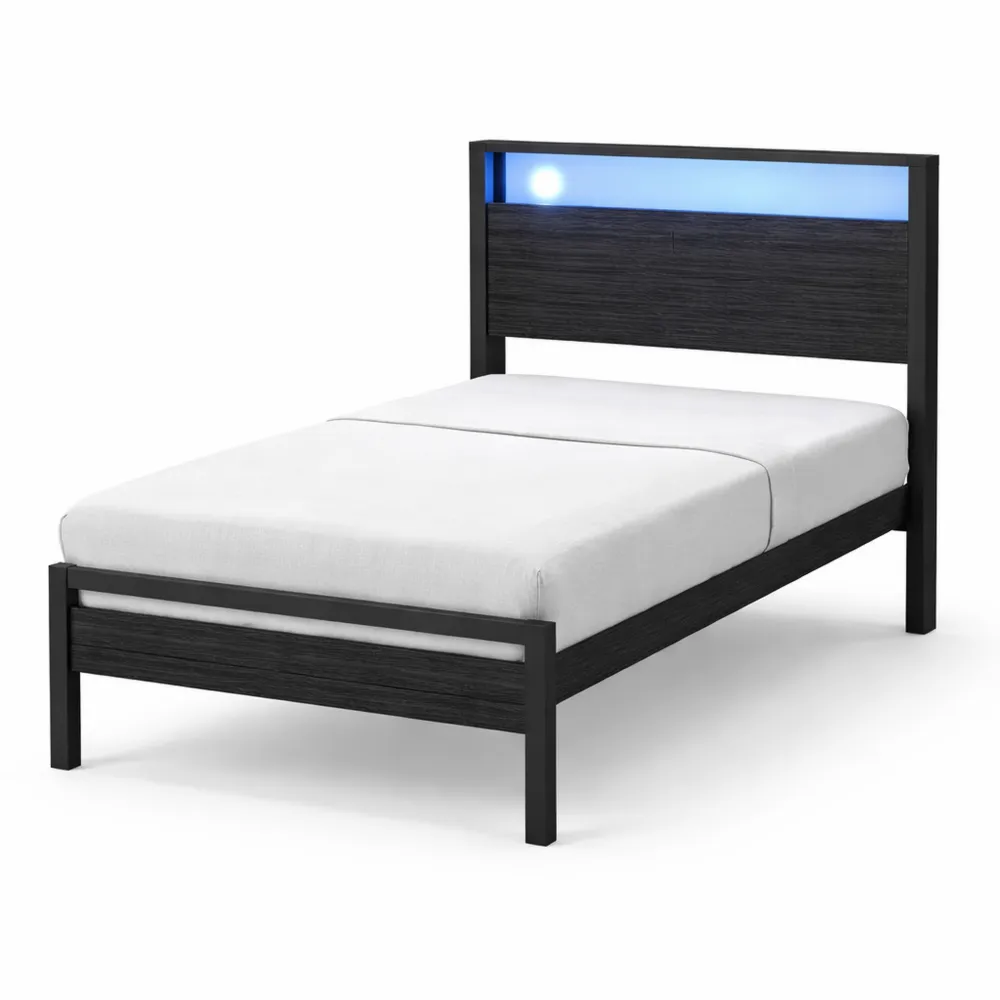 Telaio letto singolo in metallo e legno 90x200 cm con USB e LED