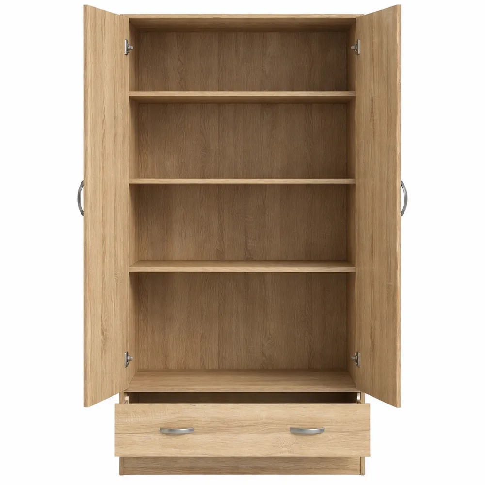 Armadio a due ante con cassetto, colore rovere, 79x35x171 cm