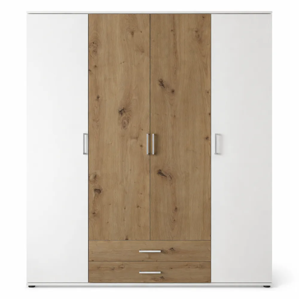 Armadio bianco rovere artigianale con 4 ante a battente per camera da letto