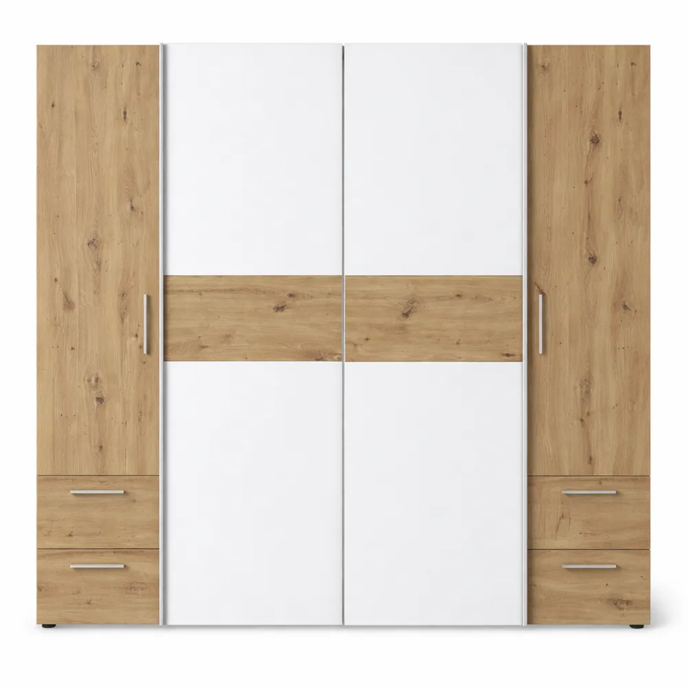 Armadio con ante scorrevoli in rovere artisano bianco, 200 x 190 x 61 cm