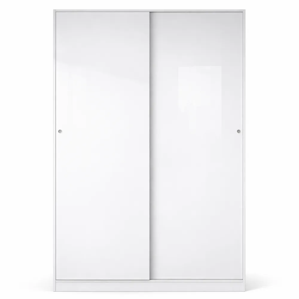 Guardaroba 2 Ante Bianco Lucido con Appendiabiti e 4 Ripiani