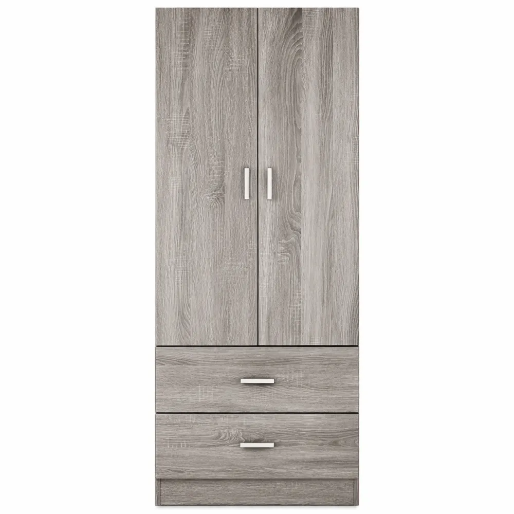 Armadio a 2 ante e cassetti per camera da letto, legno truciolare