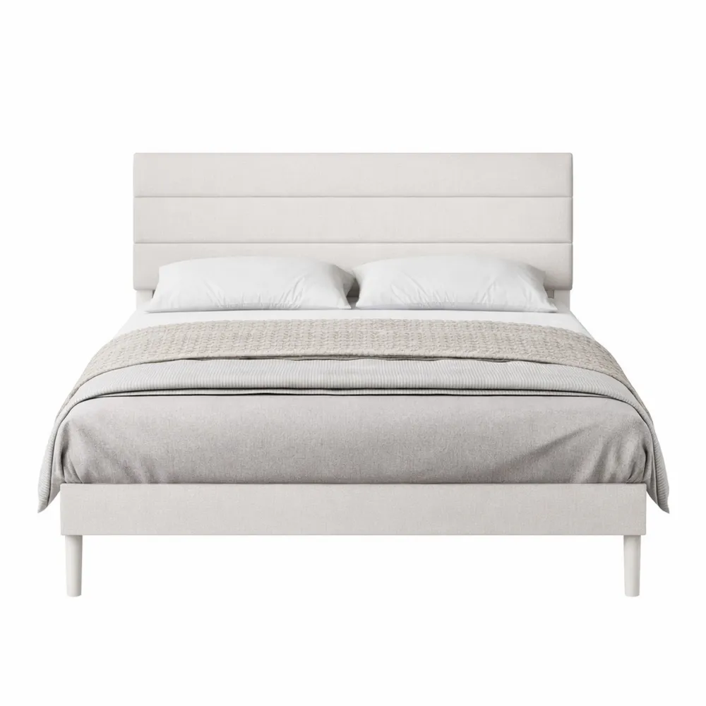 Letto imbottito 140 x 200 cm con testiera e rete a doghe in legno