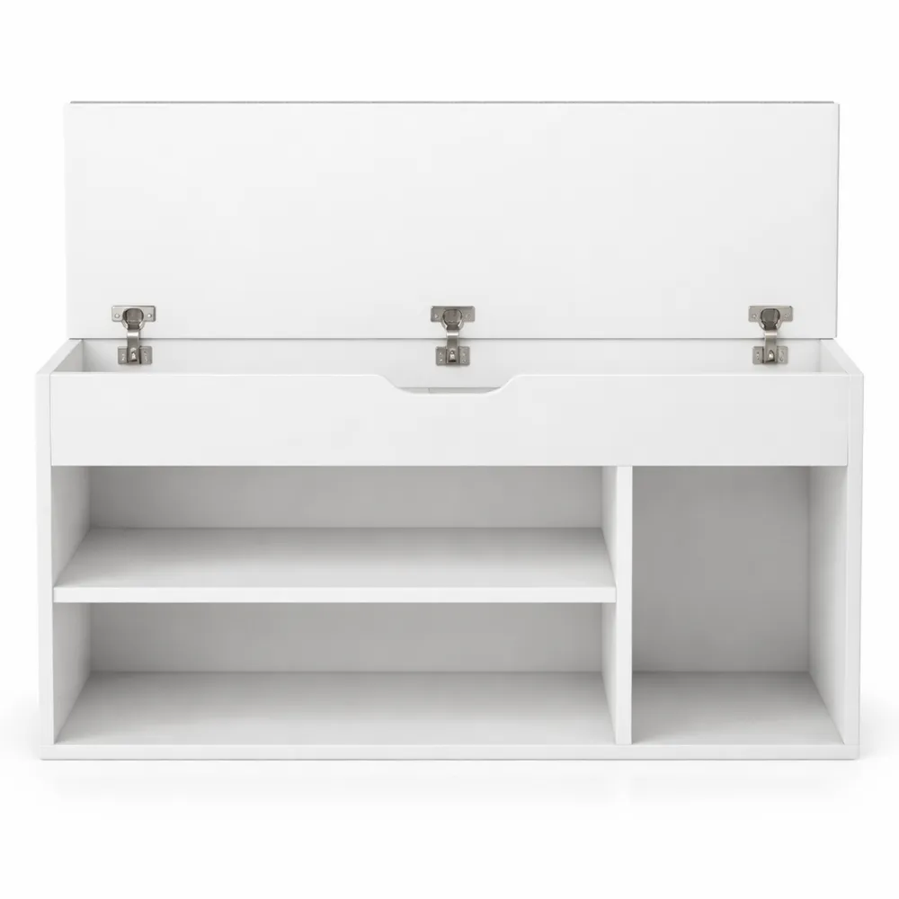 Scarpiera con Seduta Imbottita e Cassapanca in Legno, Scaffale Portascarpe con 3 Scomparti e Cassetto, Colore Grigio e Bianco