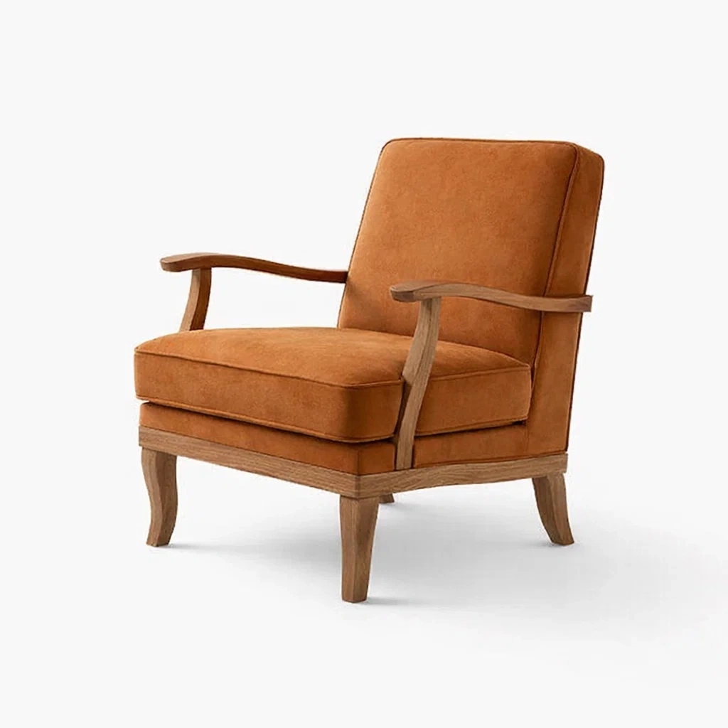 Sessel holzgestell orange polyester-nestluxy