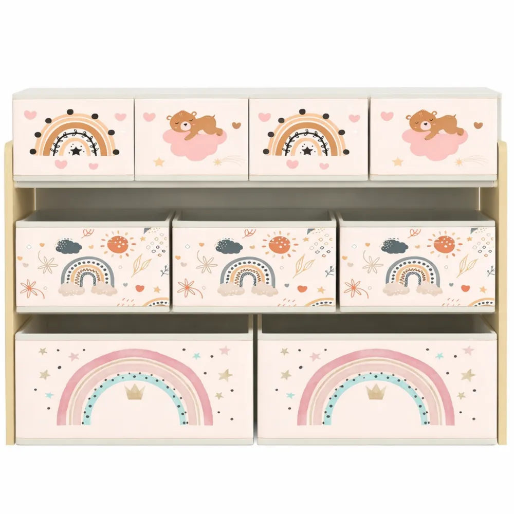 Scaffale Portagiochi a 3 Livelli con Contenitori in Tessuto, Organizzatore per Bambini