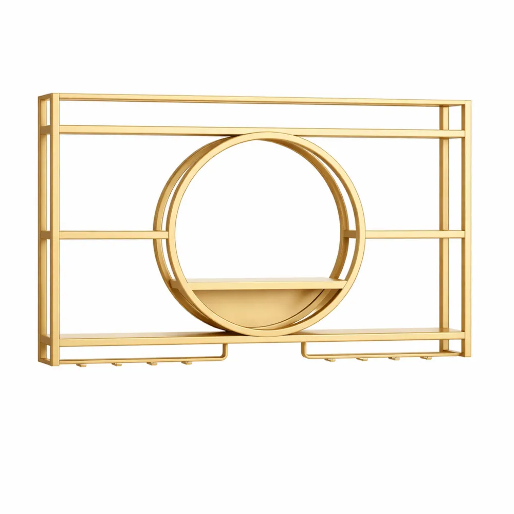 Scaffale Portabottiglie da Parete con Porta Calici e Ripiani