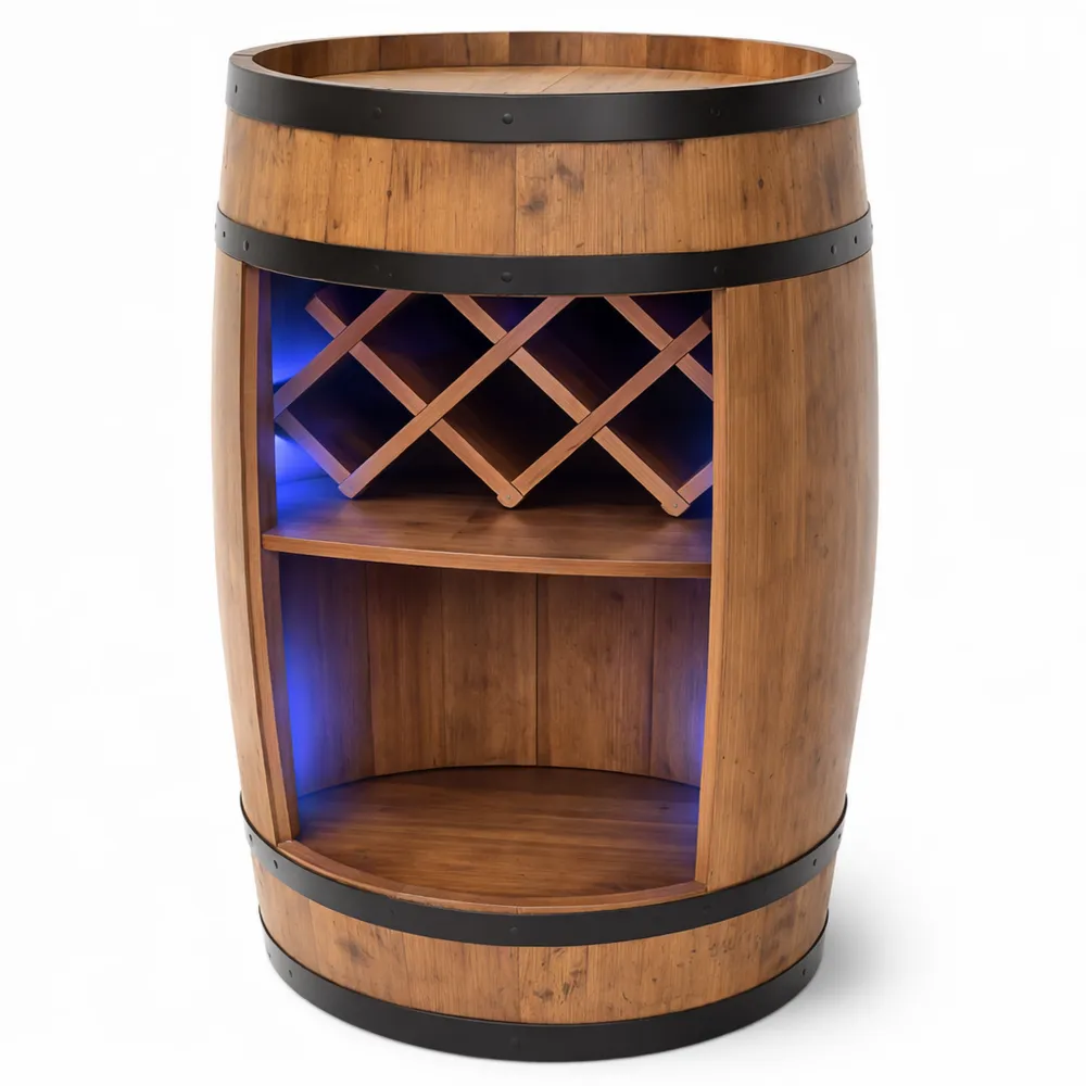 Portabottiglie in Legno con LED RGB, Scaffale Decorativo per Vino e Whisky
