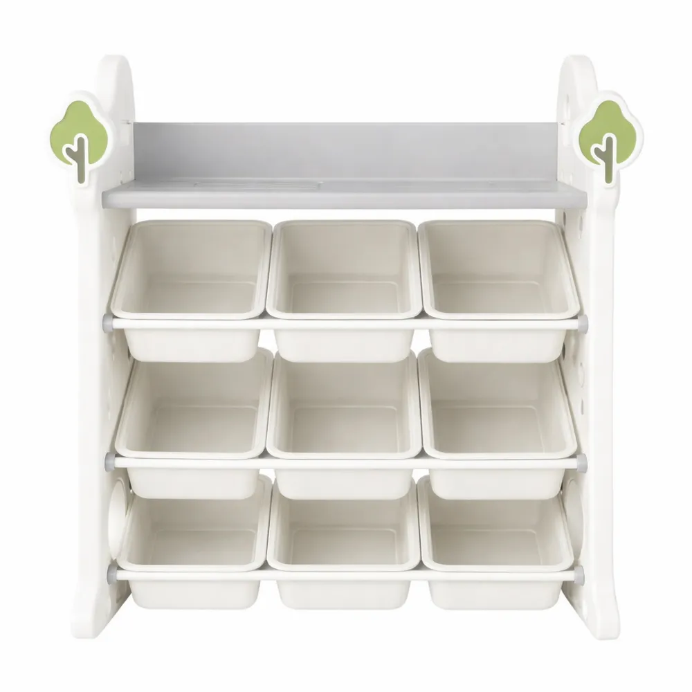 Scaffale per Giochi a 4 Livelli con Contenitori e Gancio Laterale