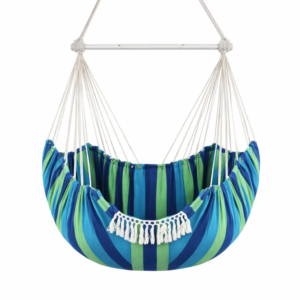 Poltrona sospesa con poggiapiedi e cuscini in cotone morbido