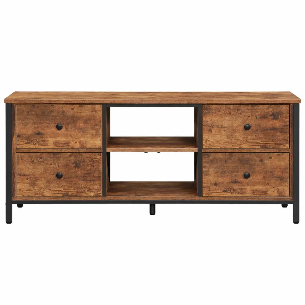 Tavolino porta TV con 4 cassetti per TV fino a 165 cm, 2 vani aperti, 40 x 120 x 50 cm, ideale per soggiorni e camere