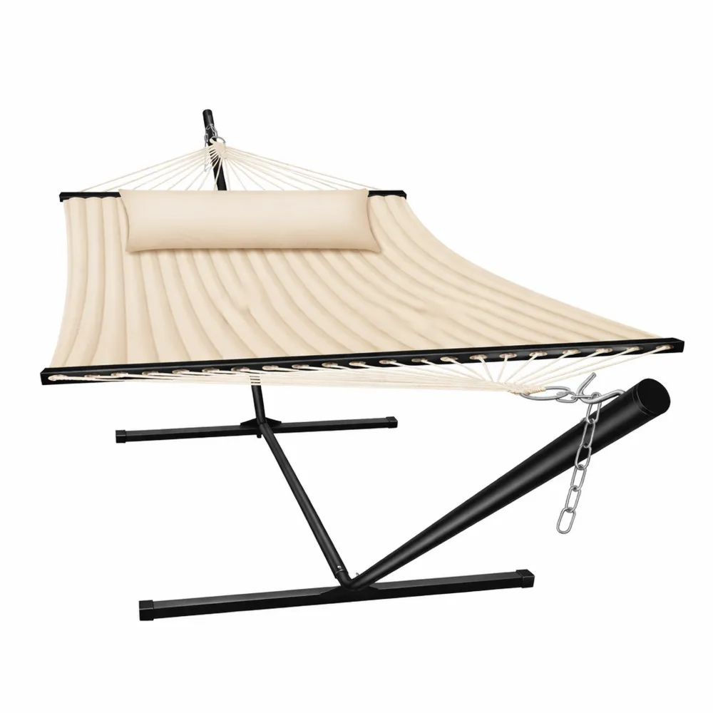 Amaca doppia per 2 persone con supporto e cuscino, Portata 200 kg, Uso interno ed esterno, XXL, Giardino, Piscina, Balcone, Terrazza - Beige