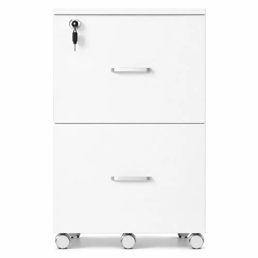 Armadietto da Ufficio con Cassetti Bloccabili e Ruote, Bianco