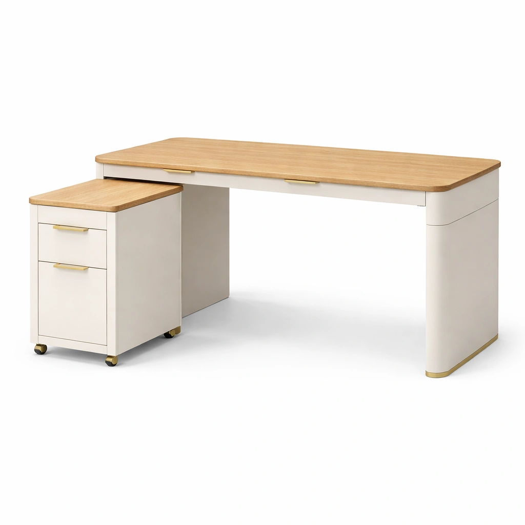 Schreibtisch Holz mit Rollcontainer-srivora