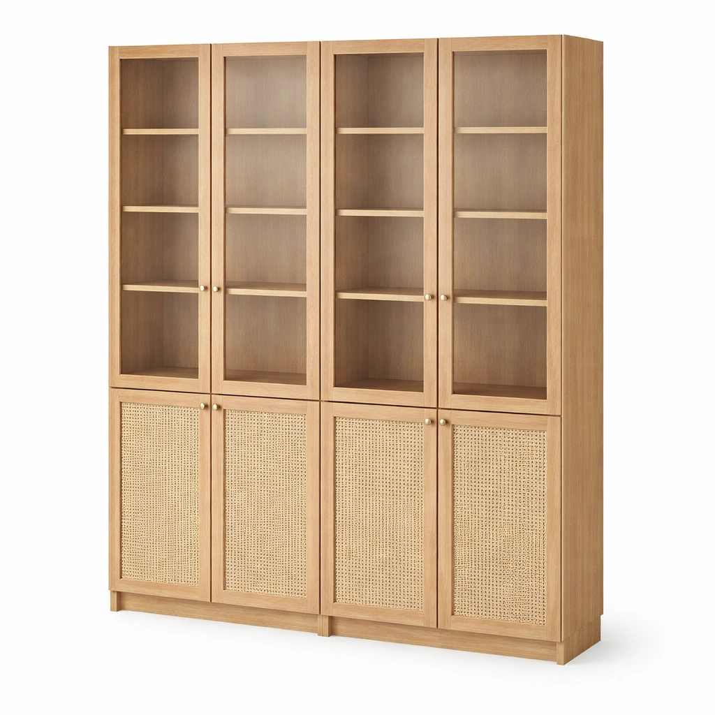 Vitrine mit Glasfront und Rattan Tueren stilvolles Design-srivora