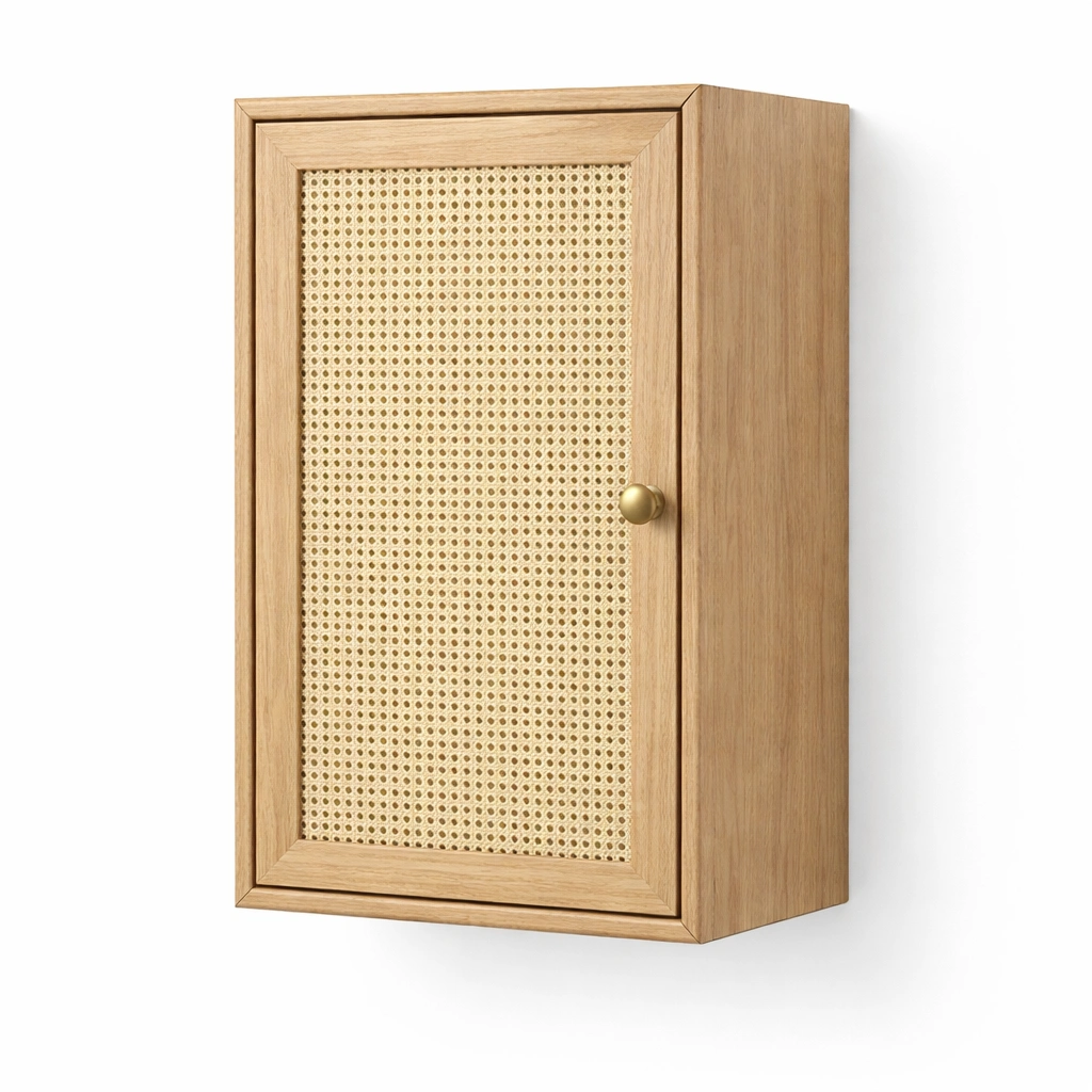 Wandschrank Holz mit Rattan Front-srivora