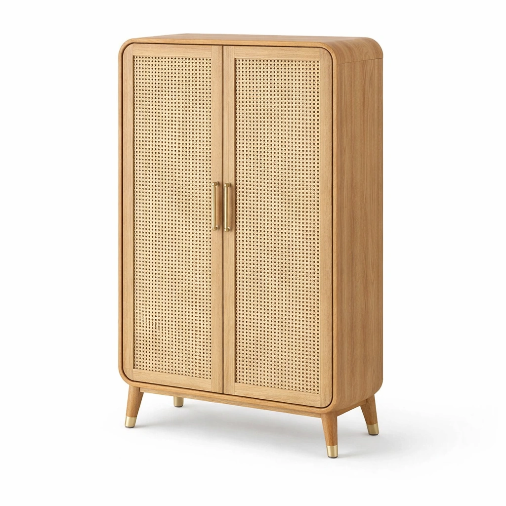 Schrank Holz mit Rattan Tueren-srivora