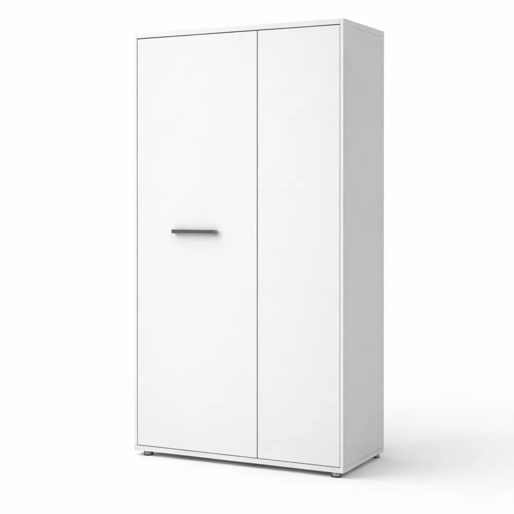 Armadio multiuso in legno laminato con ripiani regolabili e porte a battente, varie colorazioni