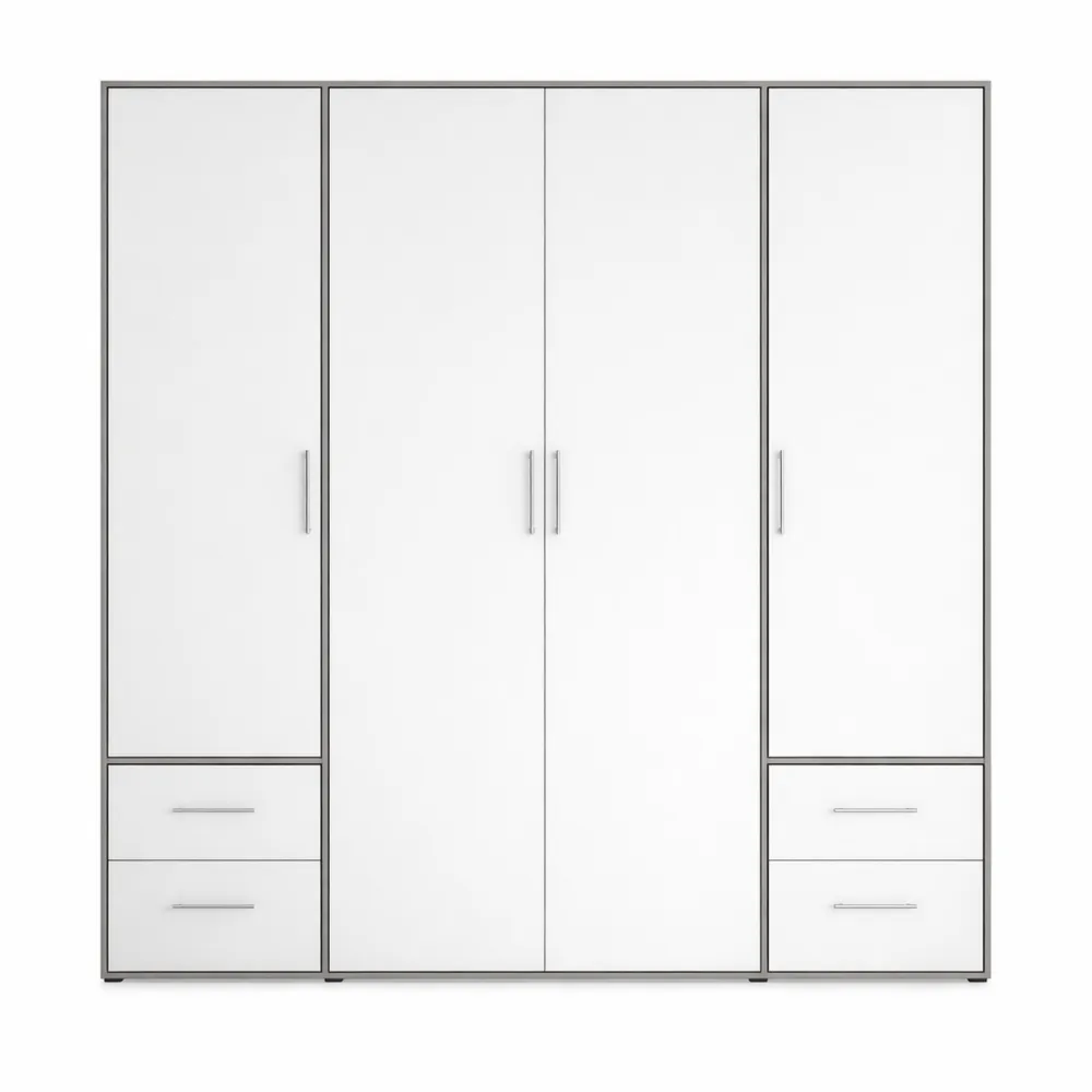 Armadio capiente a 4 ante effetto cemento in bianco