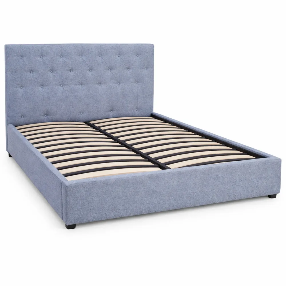 Letto matrimoniale imbottito con contenitore idraulico, colore grigio, 180x200 cm