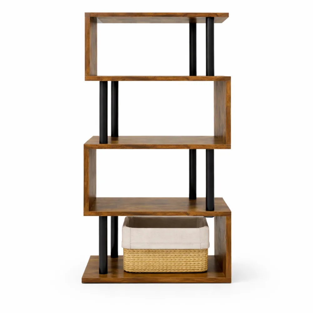 Libreria a 5 Livelli Stile Moderno in Metallo per Casa e Ufficio, Marrone Rustico