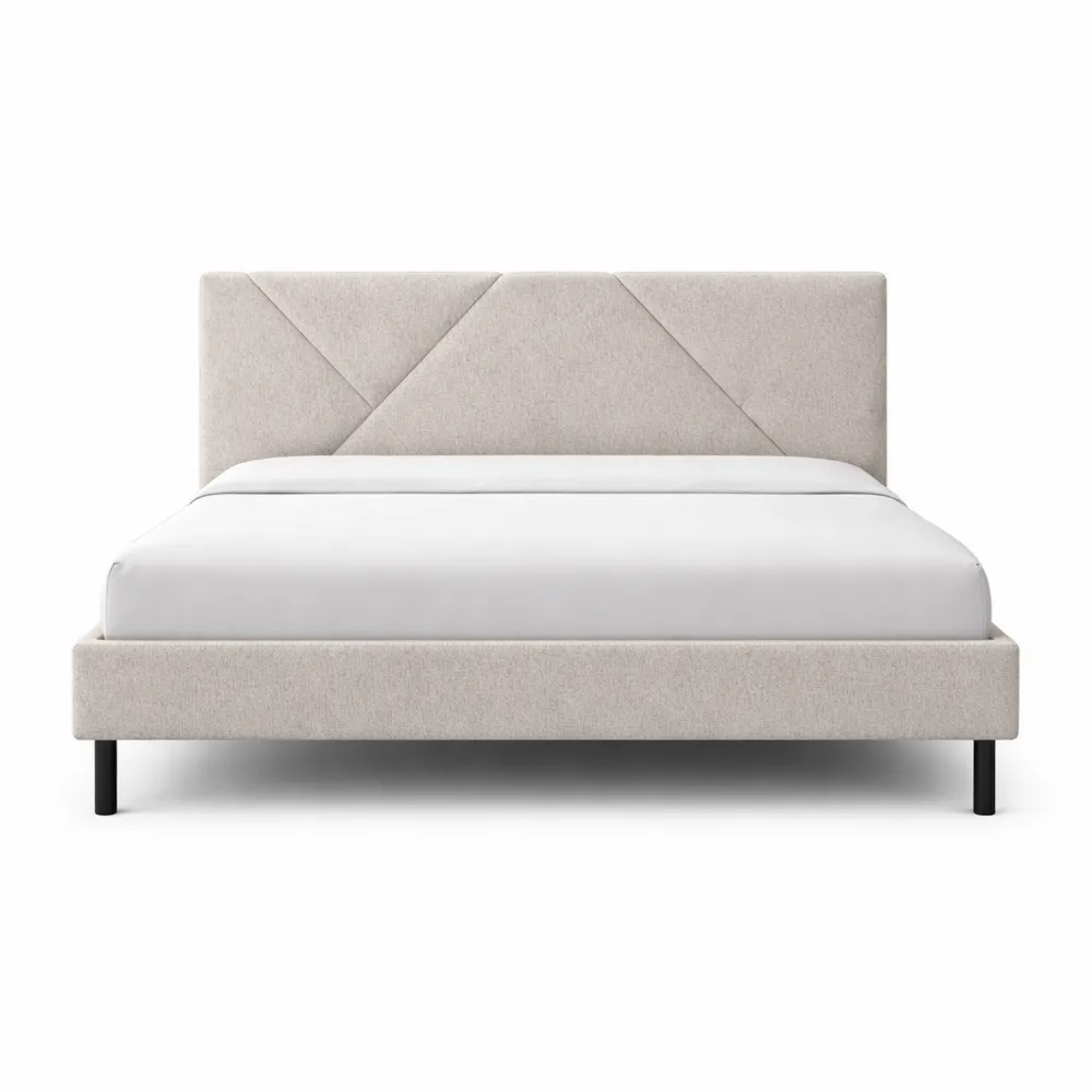 Letto matrimoniale in tessuto beige con struttura sommier, adatto a materasso 160x190 cm