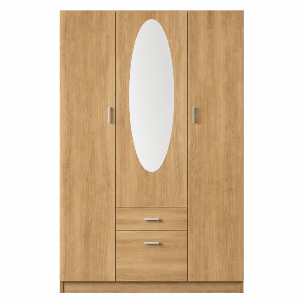 Armadio Elegante a 3 Ante con Spazio Funzionale, Look Rovere Sonoma e Specchio