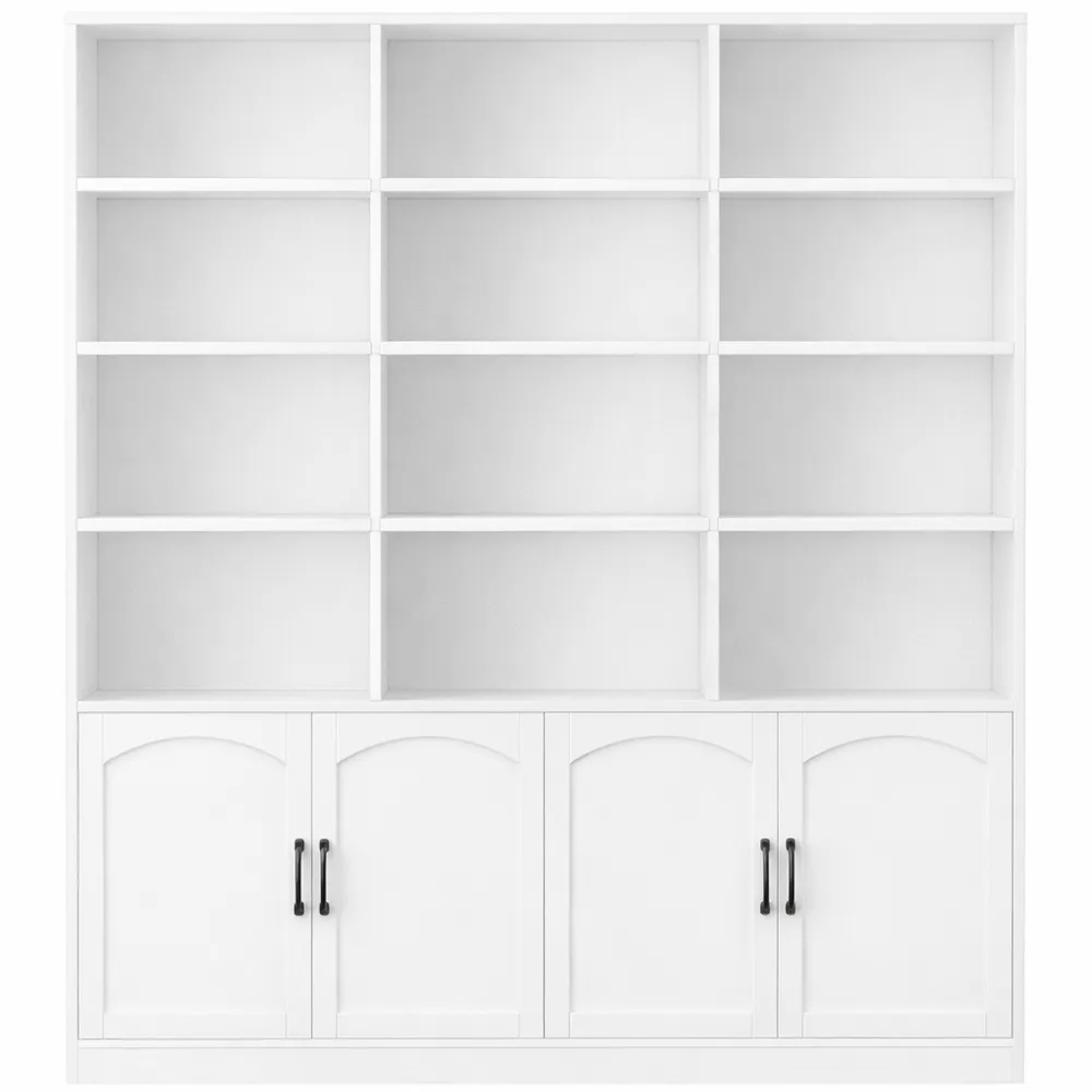 Libreria Verticale 15 Scomparti con Ante in Legno, Scaffale Portaoggetti Moderno per Casa e Ufficio