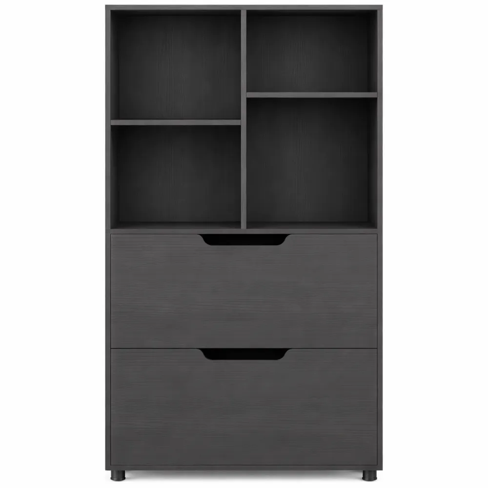 Libreria a 4 cubi con cassetti, scaffale alto a 5 ripiani, organizzatore per soggiorno e ufficio